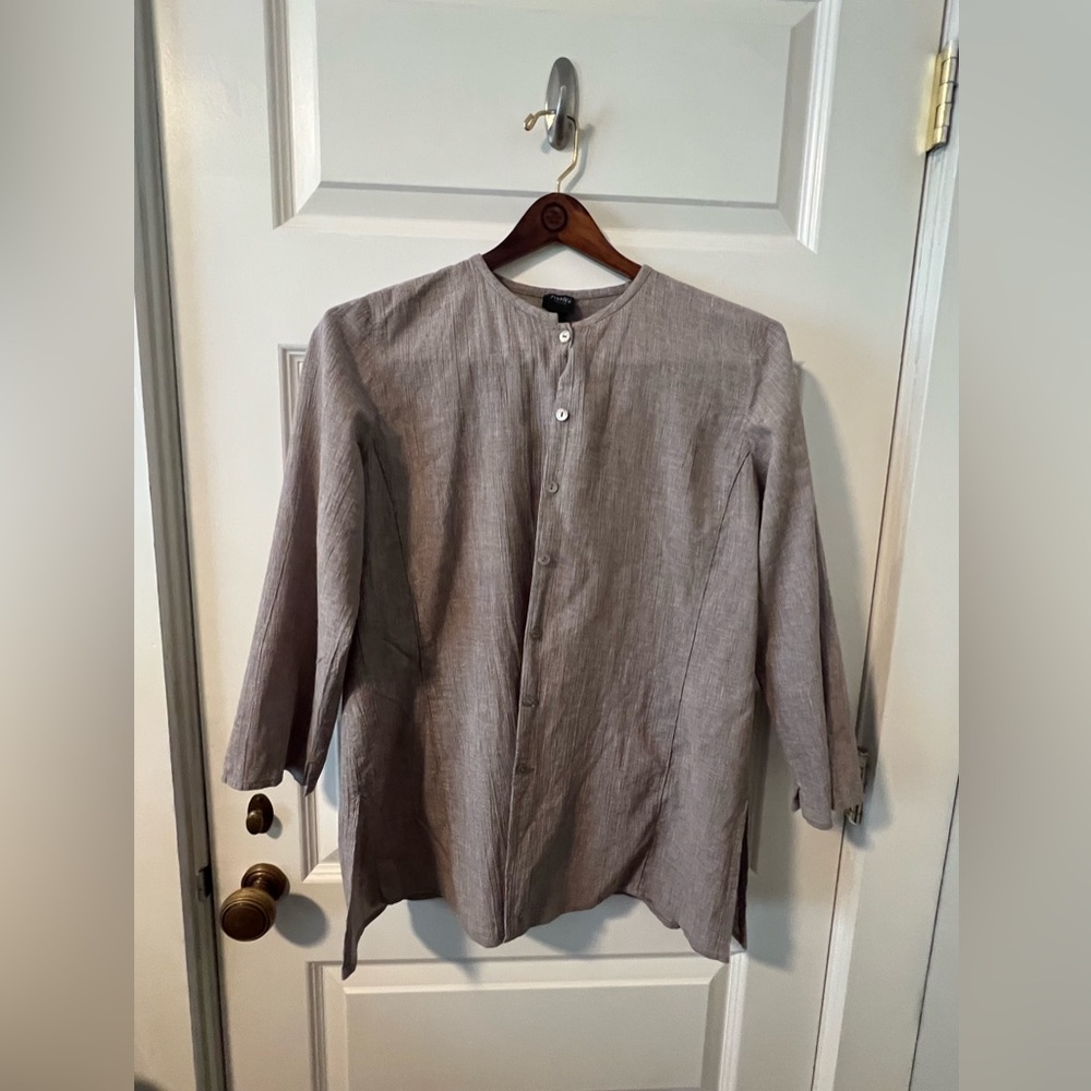 Eileen Fisher Organic Cotton Button-up Top in Brown
